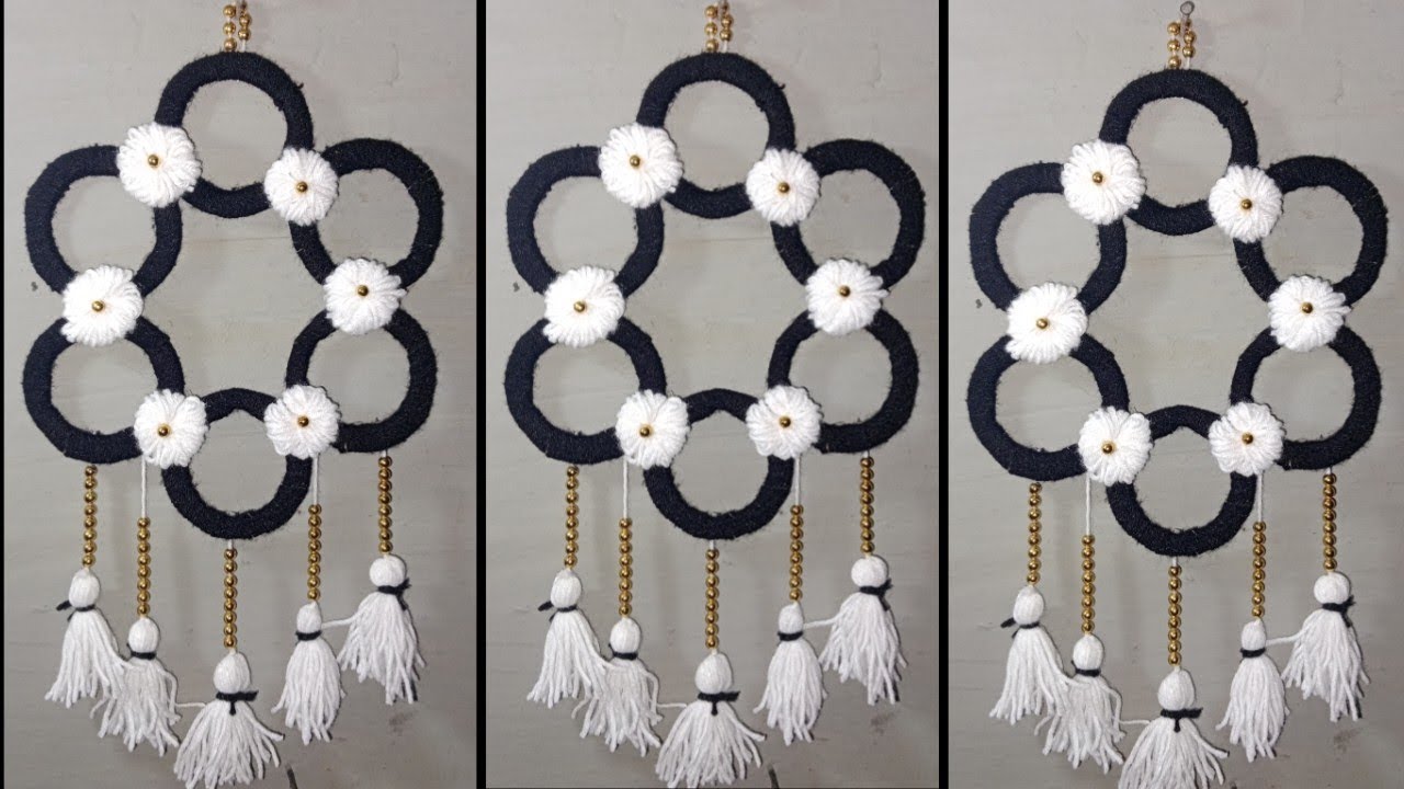 Beautiful woolen wall hanging design / woolen craft #threading #woolen #wallhanging #threadwork #diy