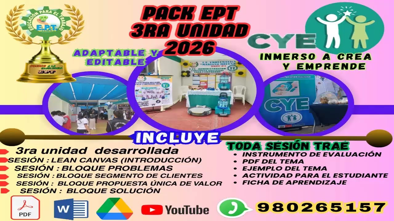 PACK UNIDAD N°3 LEAN CANVAS CREA Y EMPRENDE 2026