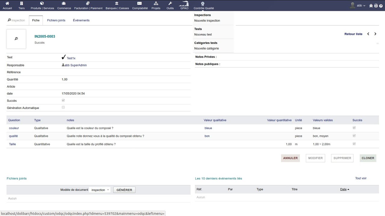 Module de contrôle qualité pour Dolibarr