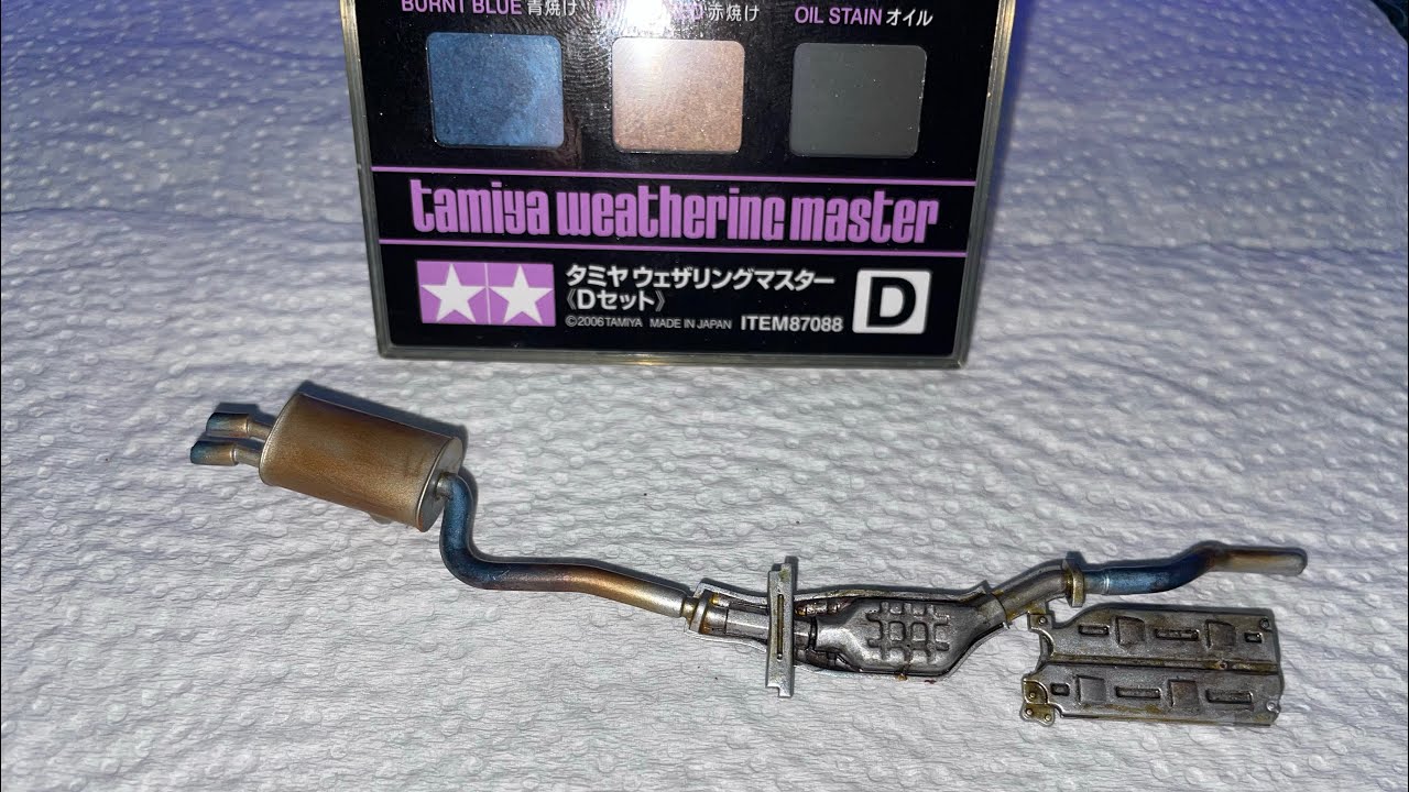 Weathering and heat staining scale model exhaust system with Tamiya Weathering Master kit -D