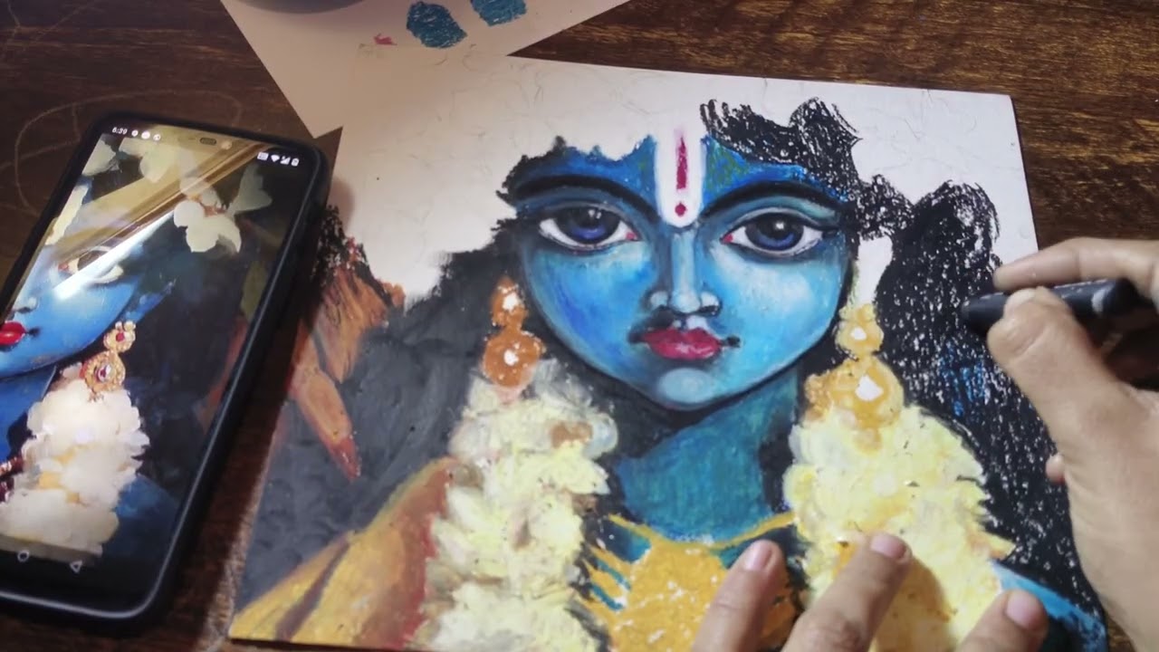 Part-2 Oil pastel krishna drawing | Oil pastel |krishna oil pastel work #krishna #oilpastelart #art