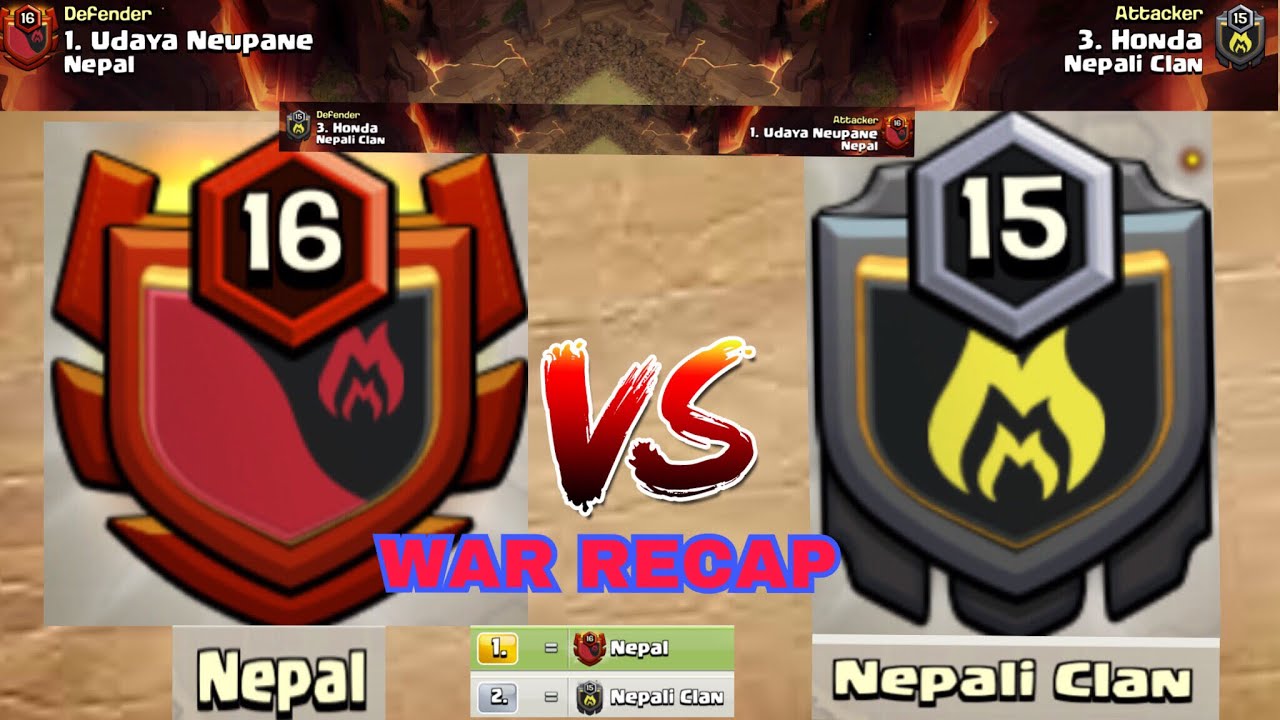 Udaya Neupane V/S Honda || Top Two Clans - Nepal V/S Nepali Clan WAR RECAP || CLASH OF CLANS ||