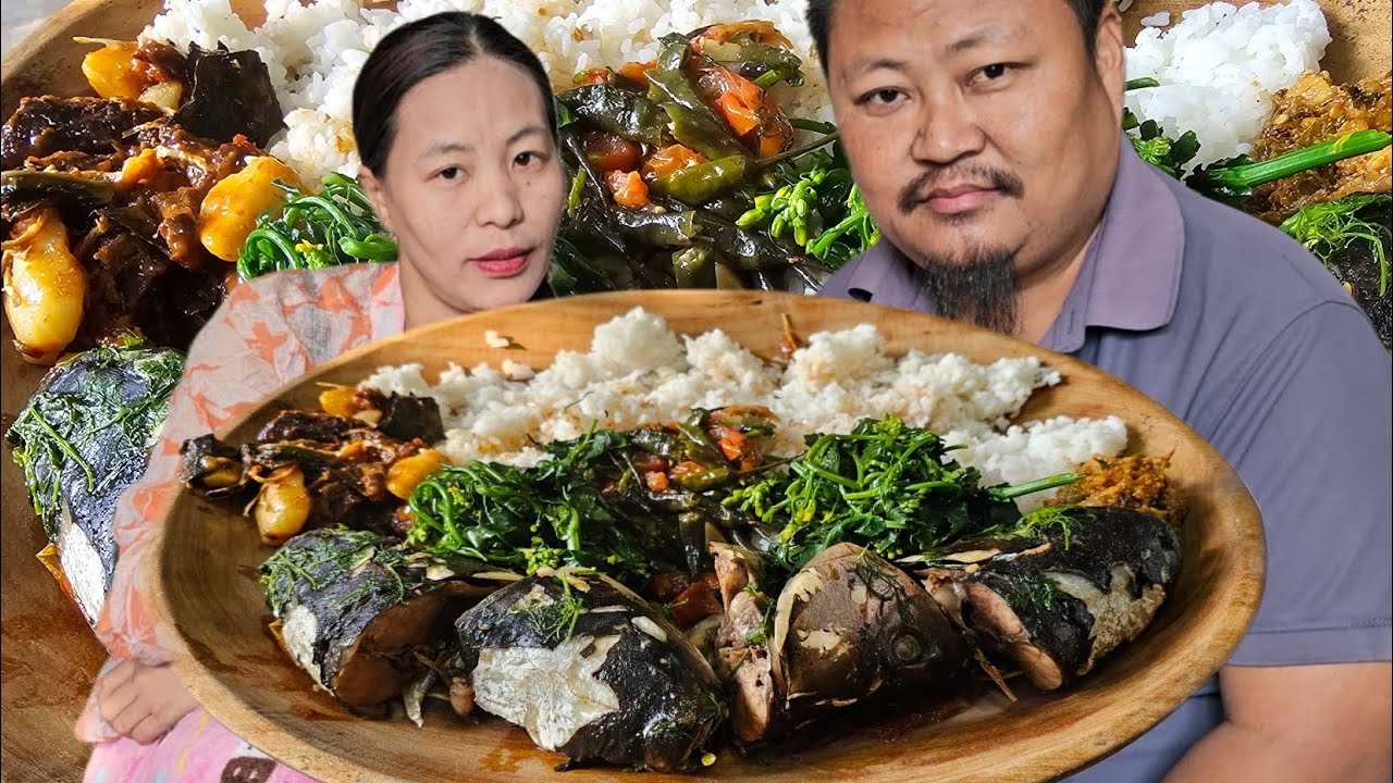 Spicy Fish Head Curry | Beef Pickle | Green Leaves | Naga Mukbang 