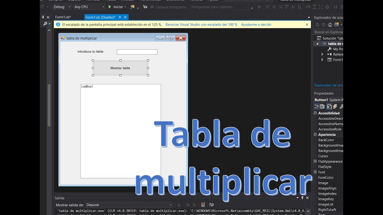 Tabla de multiplicar usando Visual Basic 2019, Ciclo FOR