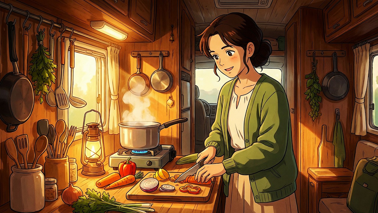 A Quiet Family Campervan Trip 🌿 Cozy Rain, Warm Meals & Peaceful Nights | Ghibli Style Ambience