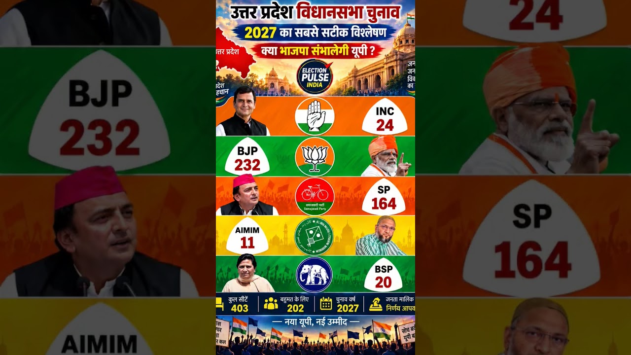 🔥📊UP Election 2027: 403-Seat Mega Battle😱BJP 252+ or SP 142+? Latest Opinion Poll #shorts #politics