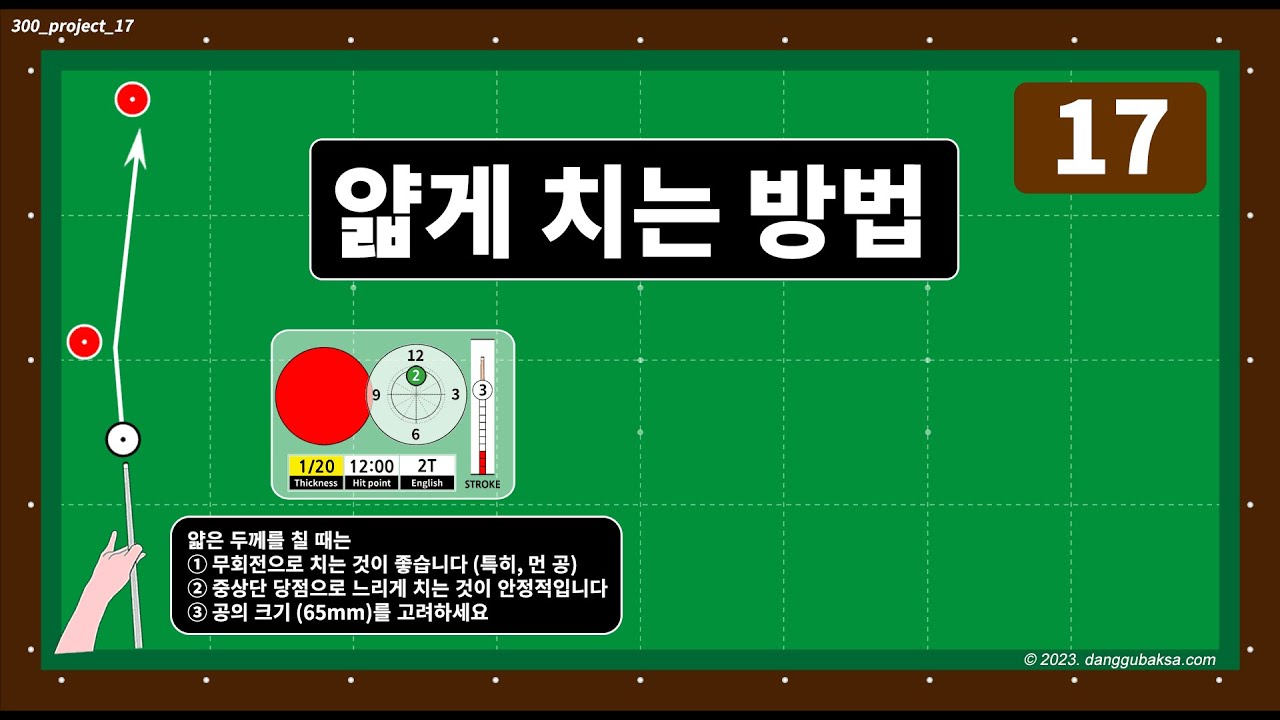 당구공 얇게 치는 방법 (300점 만들기 프로젝트 17강 해설동영상 전체영상) #당구 #당구레슨 #Billiard