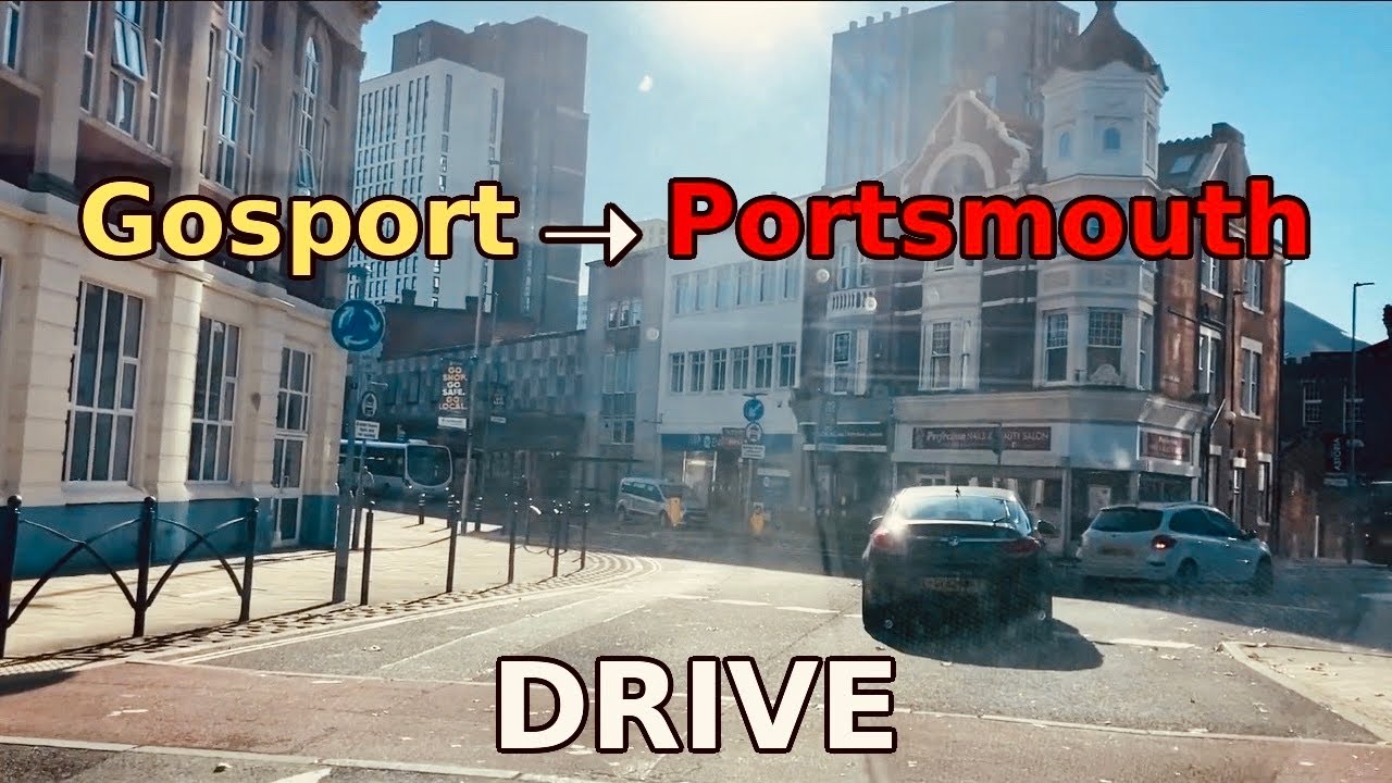 Drive from Gosport to Portsmouth city centre via Fareham|A27|M27|M275|Hampshire