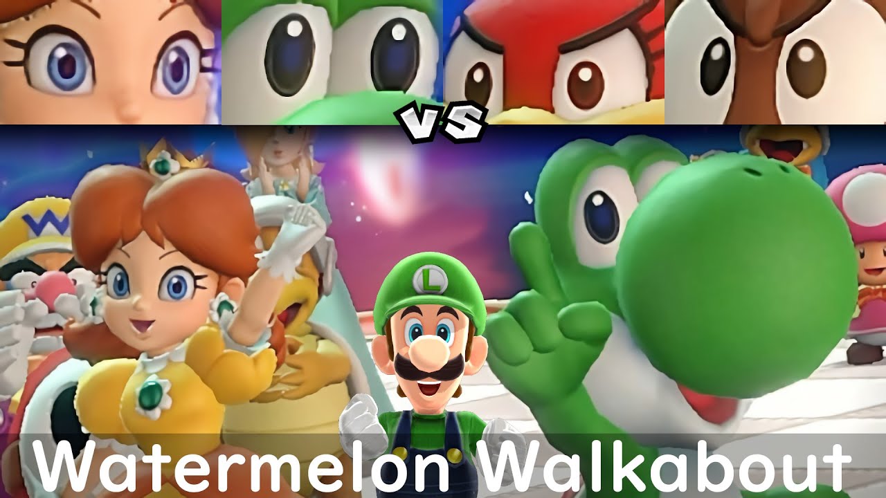 Super Mario Party Daisy and Yoshi vs Pom Pom and Goomba #150 Watermelon Walkabout