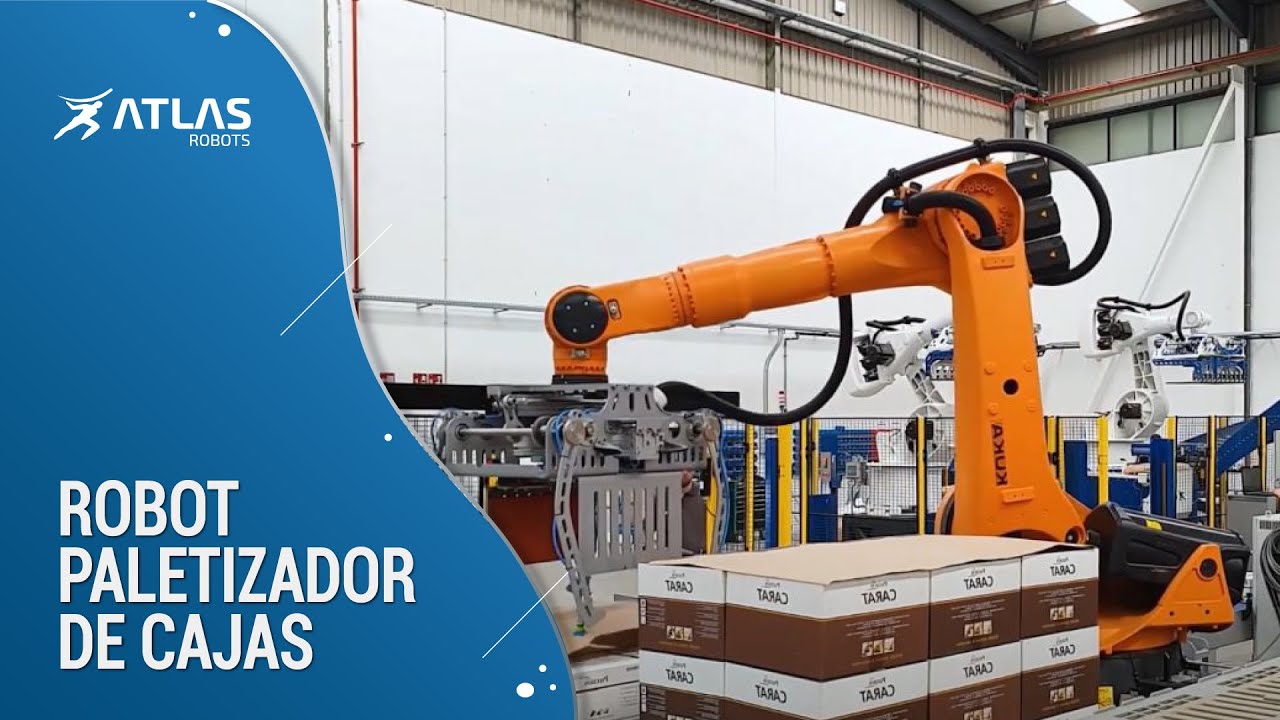 Robot paletizador de cajas sobre track móvil - Puratos - Atlas Robots