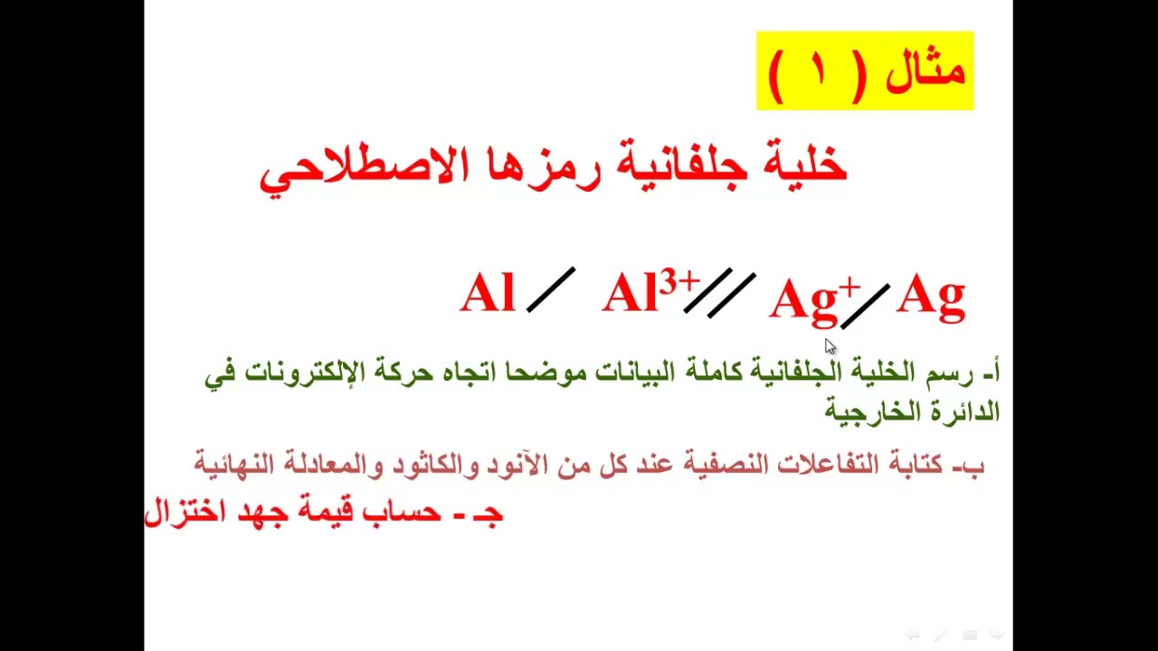 الصف الحادي عشر علمي - الكيمياء - الدرس 6 جهود الاختزال لأنصاف الخلايا