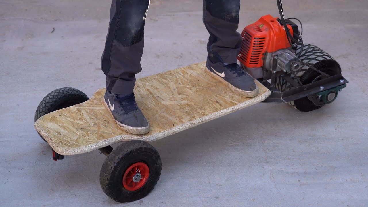 Homemade 50cc Trimmer SKATEBOARD !?