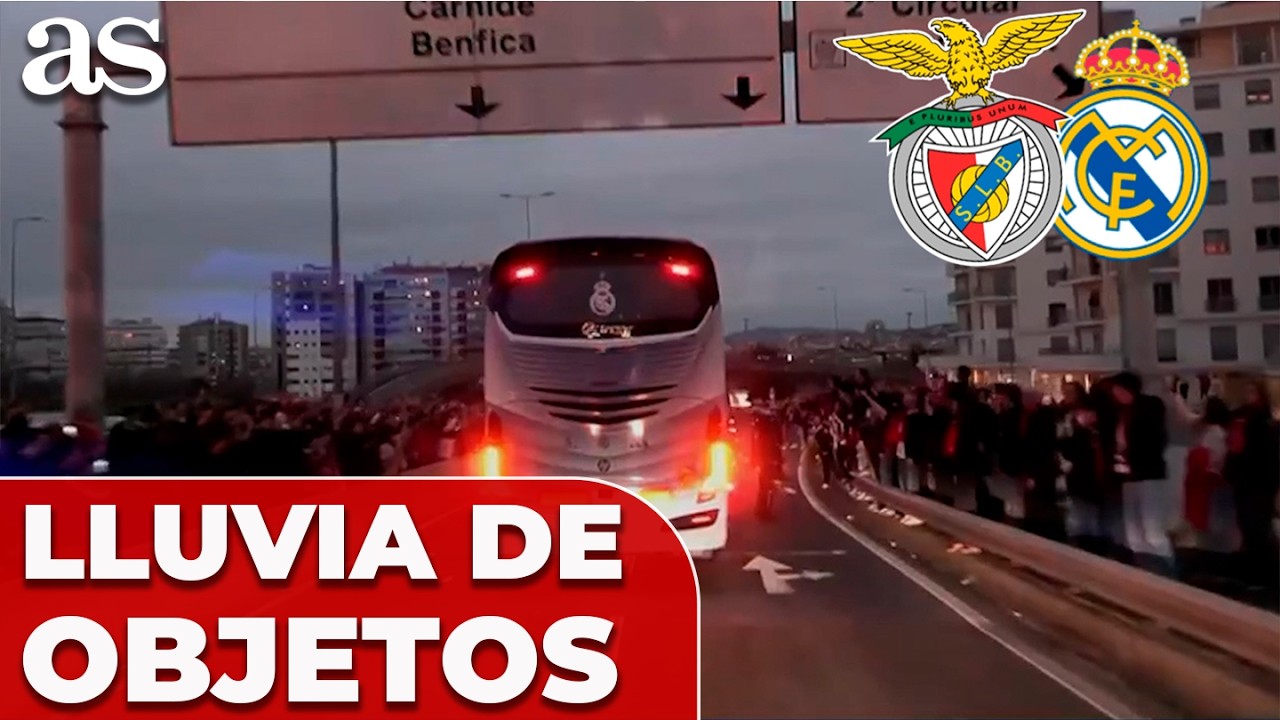 BOICOT al autob&uacute;s del REAL MADRID: LANZAMIENTO DE OBJETOS | BENFICA - REAL MADRID