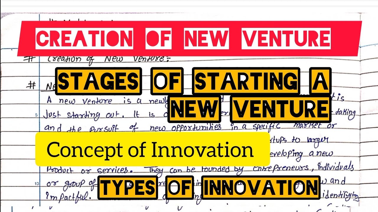 Creation of New Venture Stages of starting a new Venture l Concept of innovation types of Innovation
