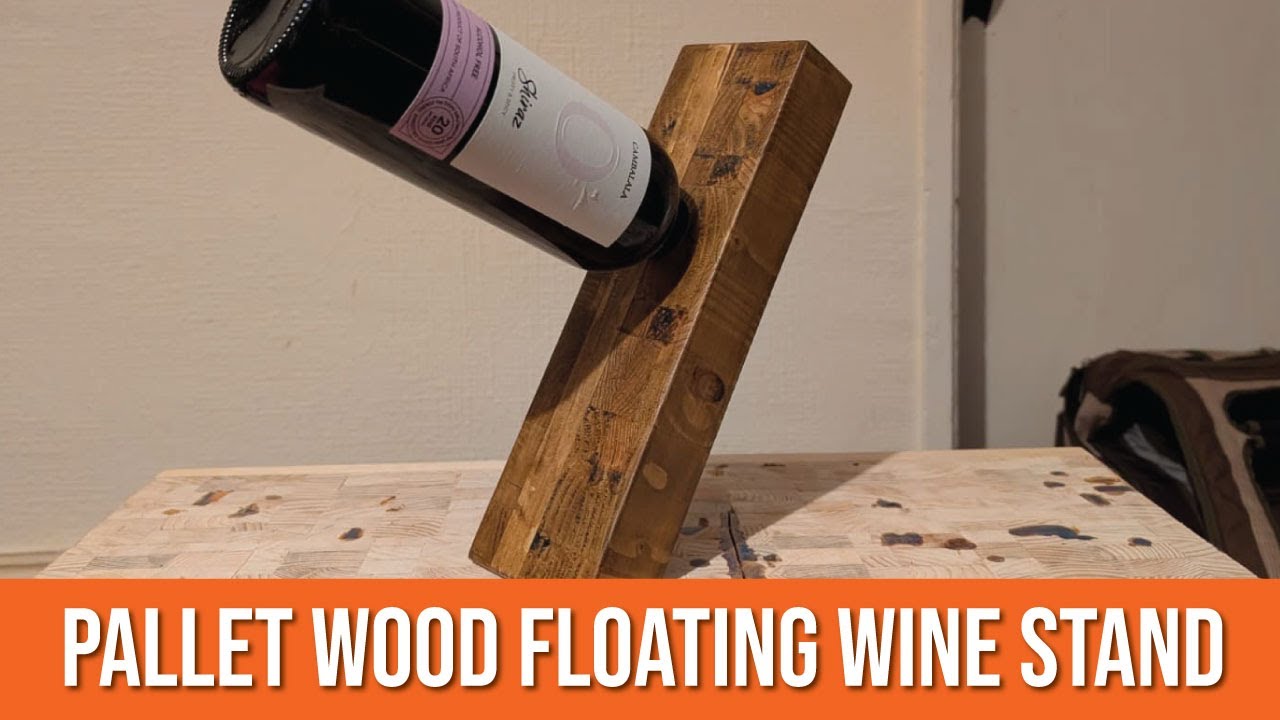 Floating Wine Stand made from Endgrain Palletwood - Balancing Bottle Stand