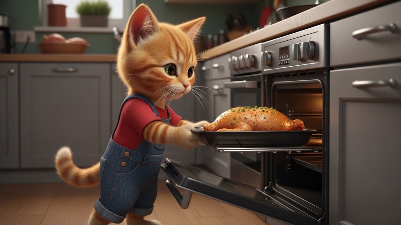 🐔✨Tiny Chef Kitten Cooking a Golden Chicken 🍗😻 | Cutest Kitchen Moment Ever!