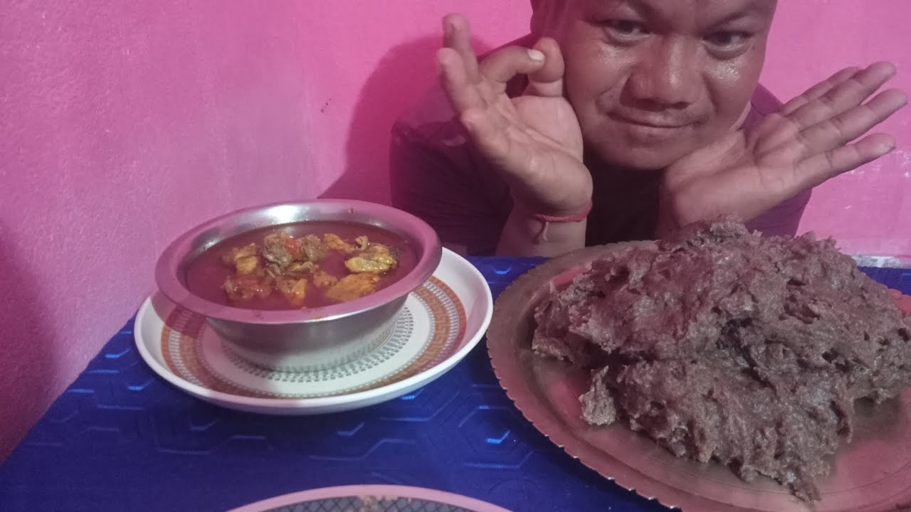 Mukbang with chicken and kodo ko dharo 