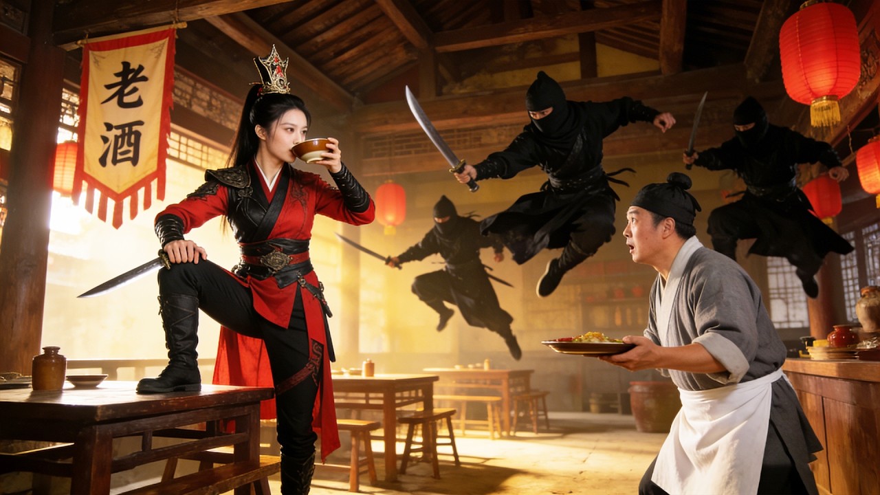少女误闯黑店遭刺杀，不料她功夫高强，仅用几招就打败恶贼！#kungfu #movie #中国电视剧