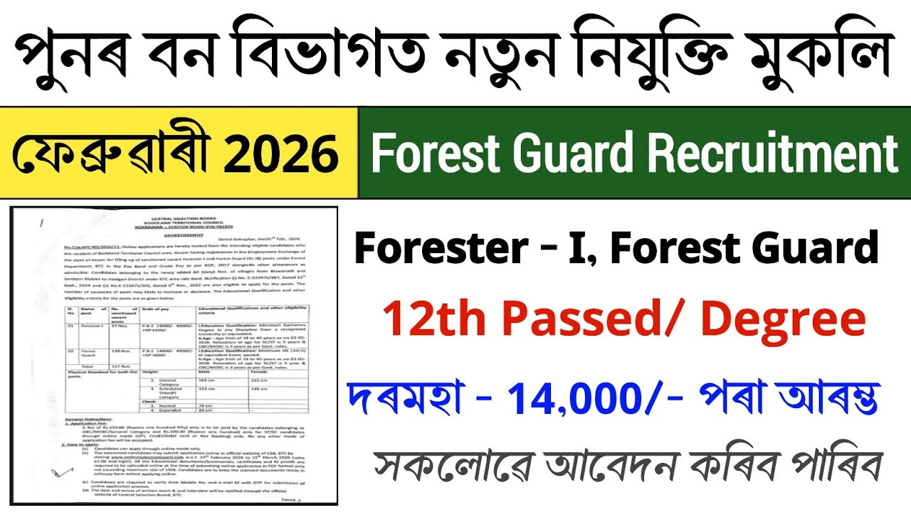BTC Forest Recruitment 2026 &ndash; 157 Forester & Forest Guard Posts | Apply Online
