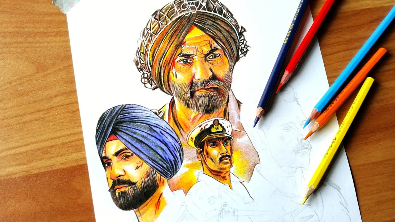 Border 2 movie poster drawing,  Step by step,  Colouring Tutorial from Doms Colour pencil 
