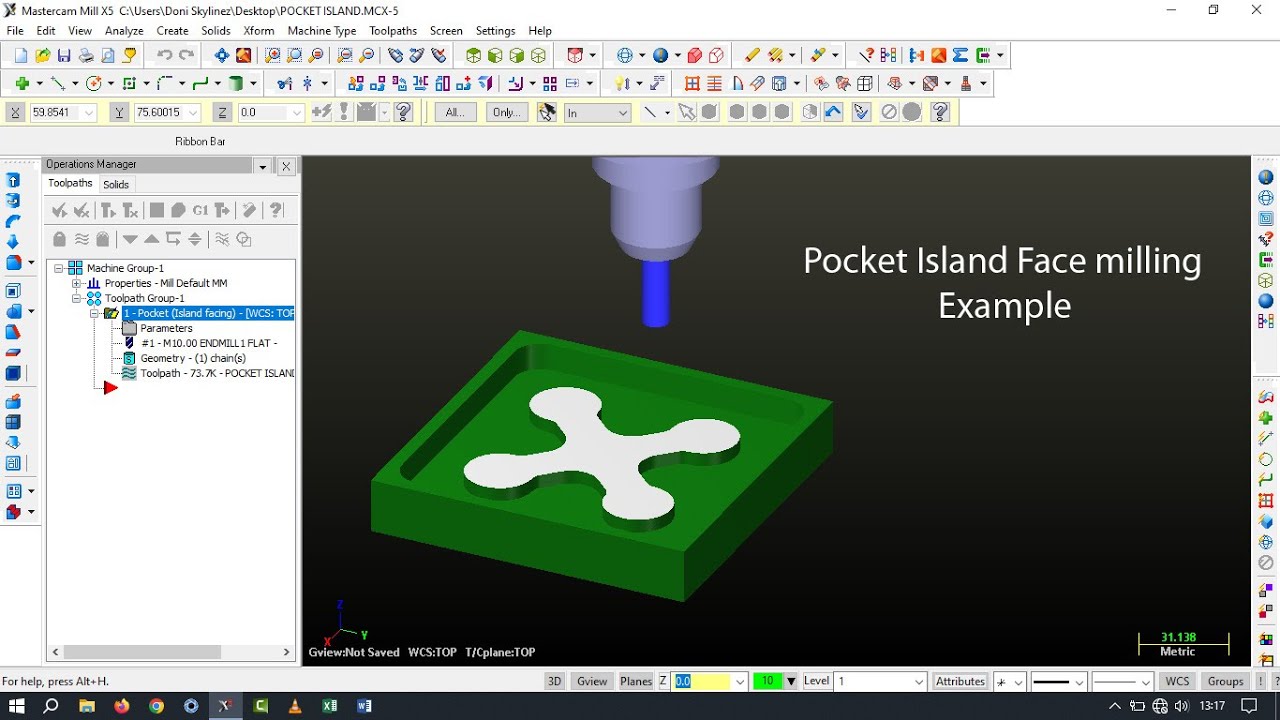 MasterCam X5 || Pocket Island Facing Mill Example