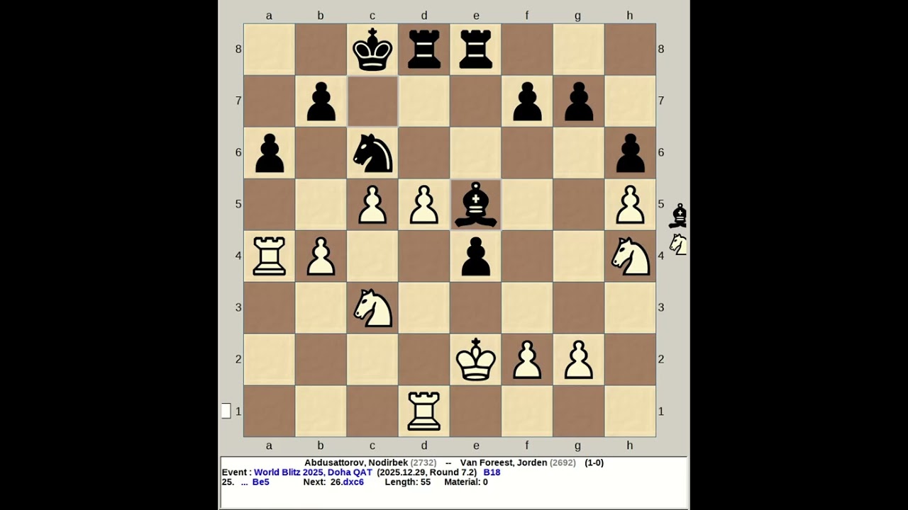 Abdusattorov, Nodirbek vs Van Foreest, Jorden | FIDE World Blitz Chess 2025, Doha Qatar