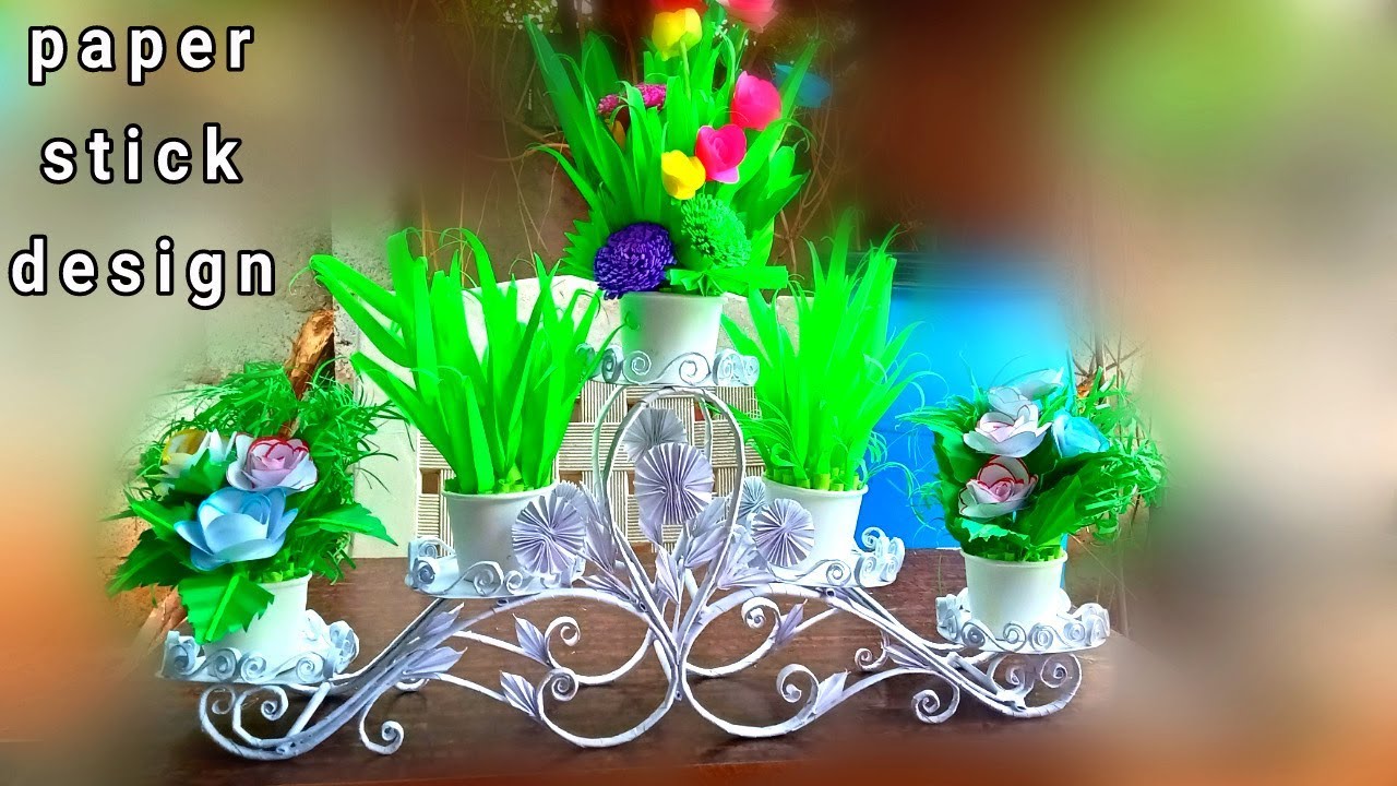 paper stick flower vase / wonderful flower vase making / flower pot stand paper art