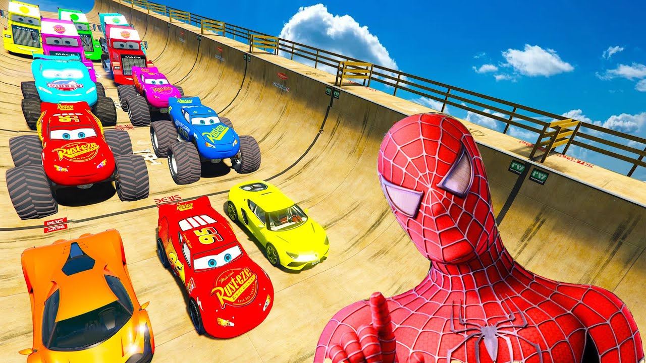 GTA V Superheroes Crazy Race Gameplay Challenge with Super Cars | GTA 5 Spiderman Car Stunt Race #4