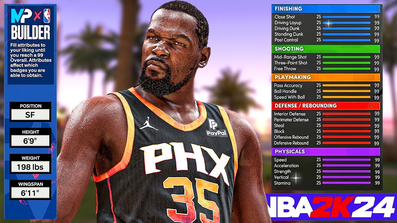 Unveiling the Unstoppable Kevin Durant 6'9 (3 Level Threat) Build in NBA 2k24