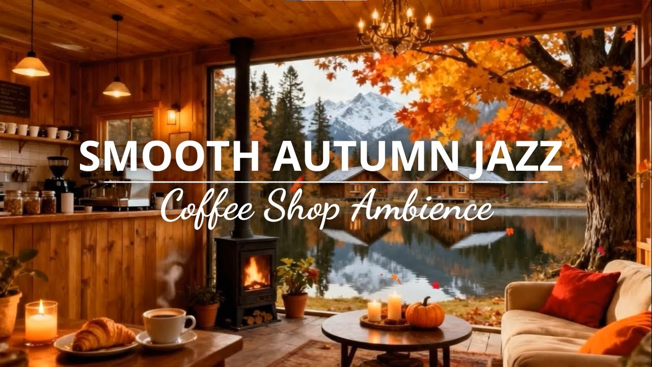 Cozy Autumn Coffee Shop 🍁 Smooth Jazz Instrumental Music & Crackling Fireplace for Relaxation