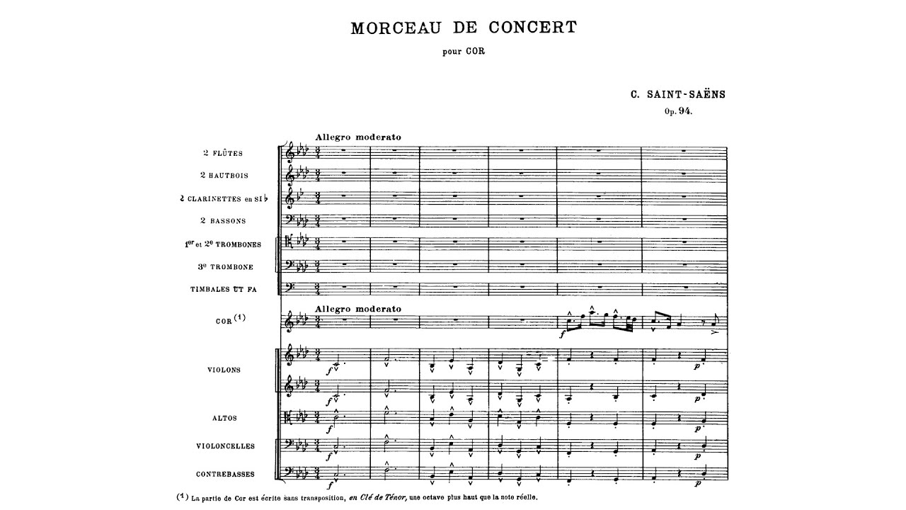 Saint-Saëns: Morceau de concert, for horn and orchestra, Op. 94 (with Score)