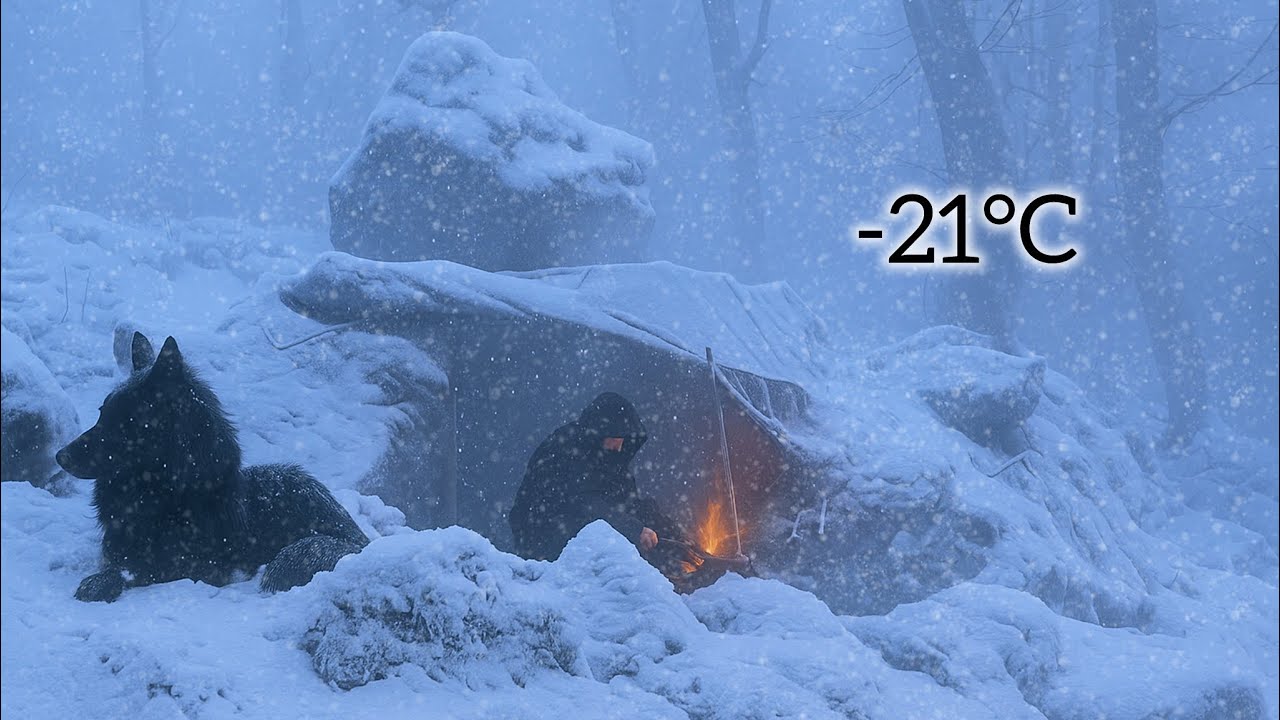 Alone in a -21°C Blizzard | Rock Shelter Survival in Deep Snow