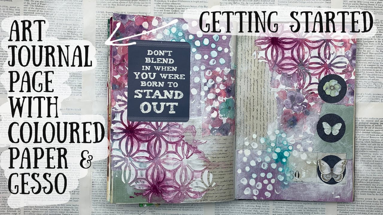 Getting Started 🦋 Easy Art Journal Page using Coloured Paper and Gesso 🦋 Shanouki 🦋🖌🖍