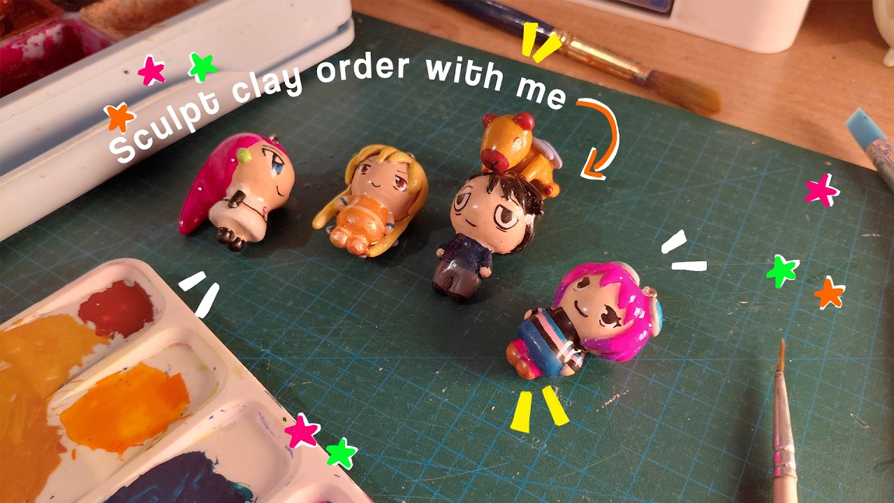 Making cute air dry clay charm orders + process / Clay artist vlog