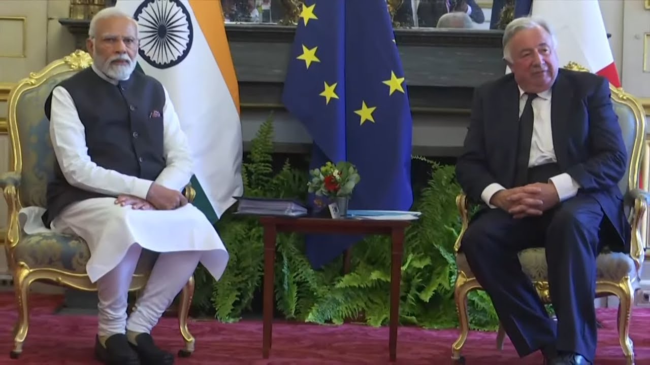 PM Modi meets with President of Senate, Mr. Gerard Larcher in Paris