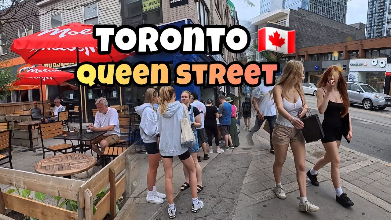 Toronto Saturday Queen Street West Downtown walking Tour Canada 4K