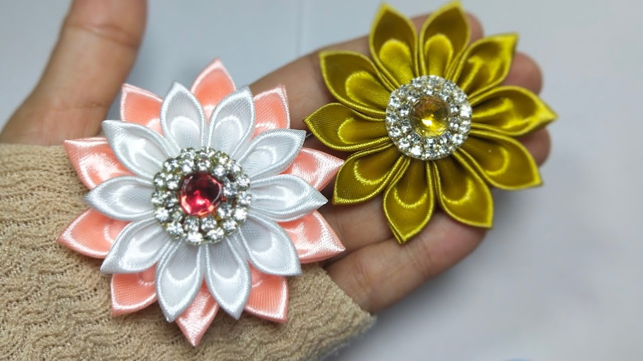 177) How to make Kanzashi Flower || DIY Ribbon Flower || Lotus Kanzashi