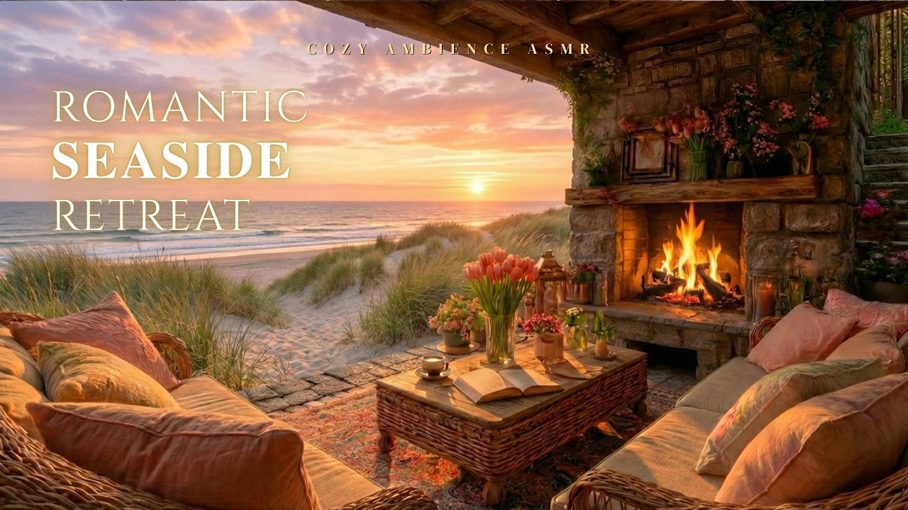 Romantic Seaside Retreat 🌅🌷Crackling Fireplace & Soft Waves for Calm Sleep