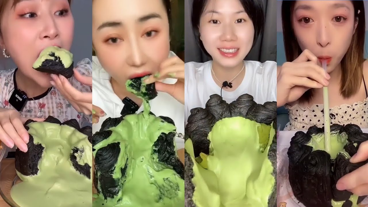 MATCHA VOLCANIC LAVA PASTRY BREAD (抹茶火山熔岩爆浆面包) || *Subtitled* ASMR Chinese Dessert Mukbang 디저트 먹방 吃播