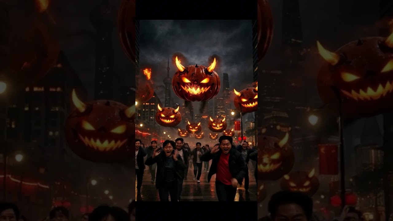 Terrifying AI Parade: Faceless Monsters & Pumpkin Demons Take Over the City 