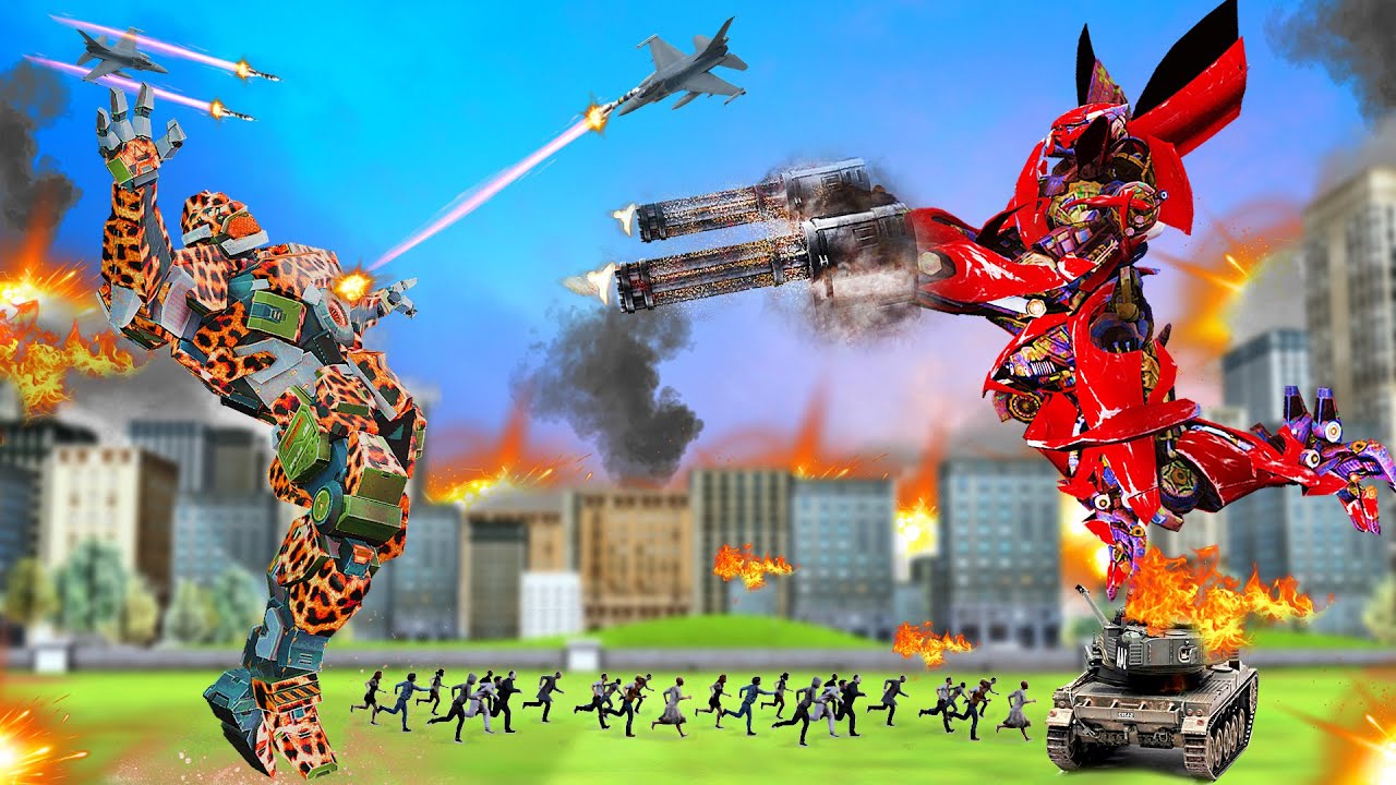 ट्रांसफार्मर रोबोट Vs चीता रोबोट की लड़ाई Transformer Robot Vs Cheetah Robot Fight Hidni kahaniya