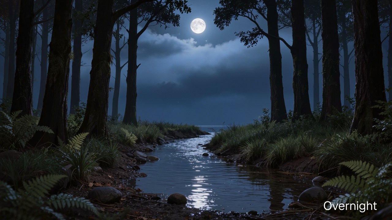 Sheltered Creek Standstill at Night | Overnight Forest Creek Ambient