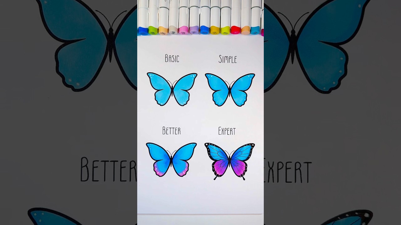 Butterfly coloring from basic to expert 🦋Printable practice sheet on my Patreon 🤍#coloring #marker