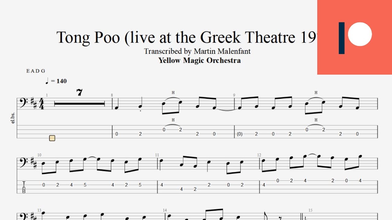 Yellow Magic Orchestra - Tong Poo (live at the Greek Theatre 1979) (bass tab)