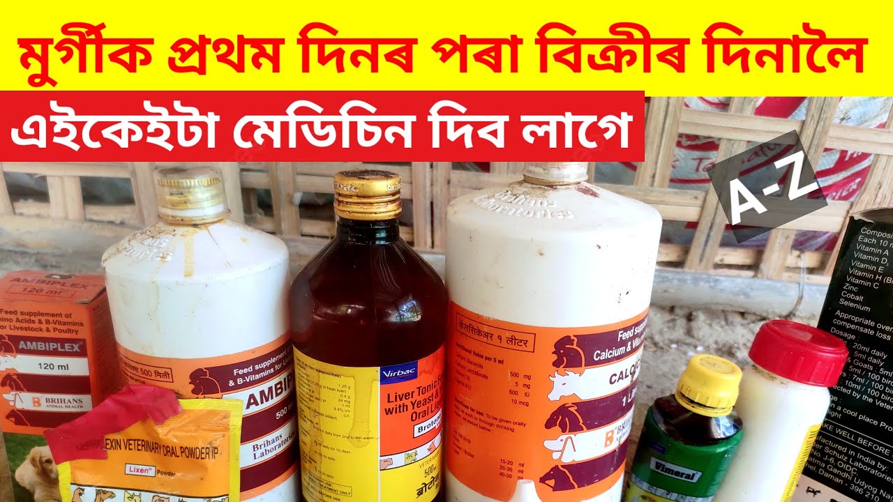 কুকুৰাবোৰক প্ৰথম দিনৰ পৰা বিক্ৰী কৰালৈ এইকেইটা মেডিচিন দিব লাগে(Medicine list for poultary)