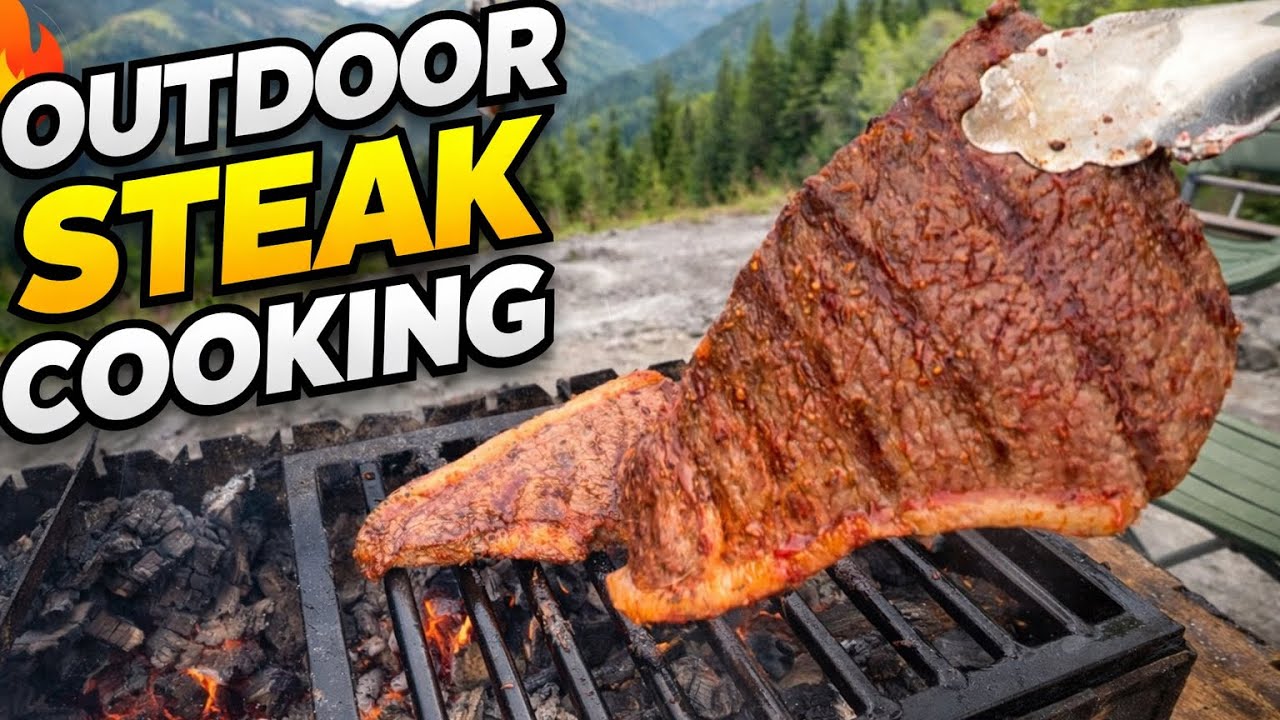 Juicy Steak Over Open Fire in the Mountains | Outdoor Cooking #bbq