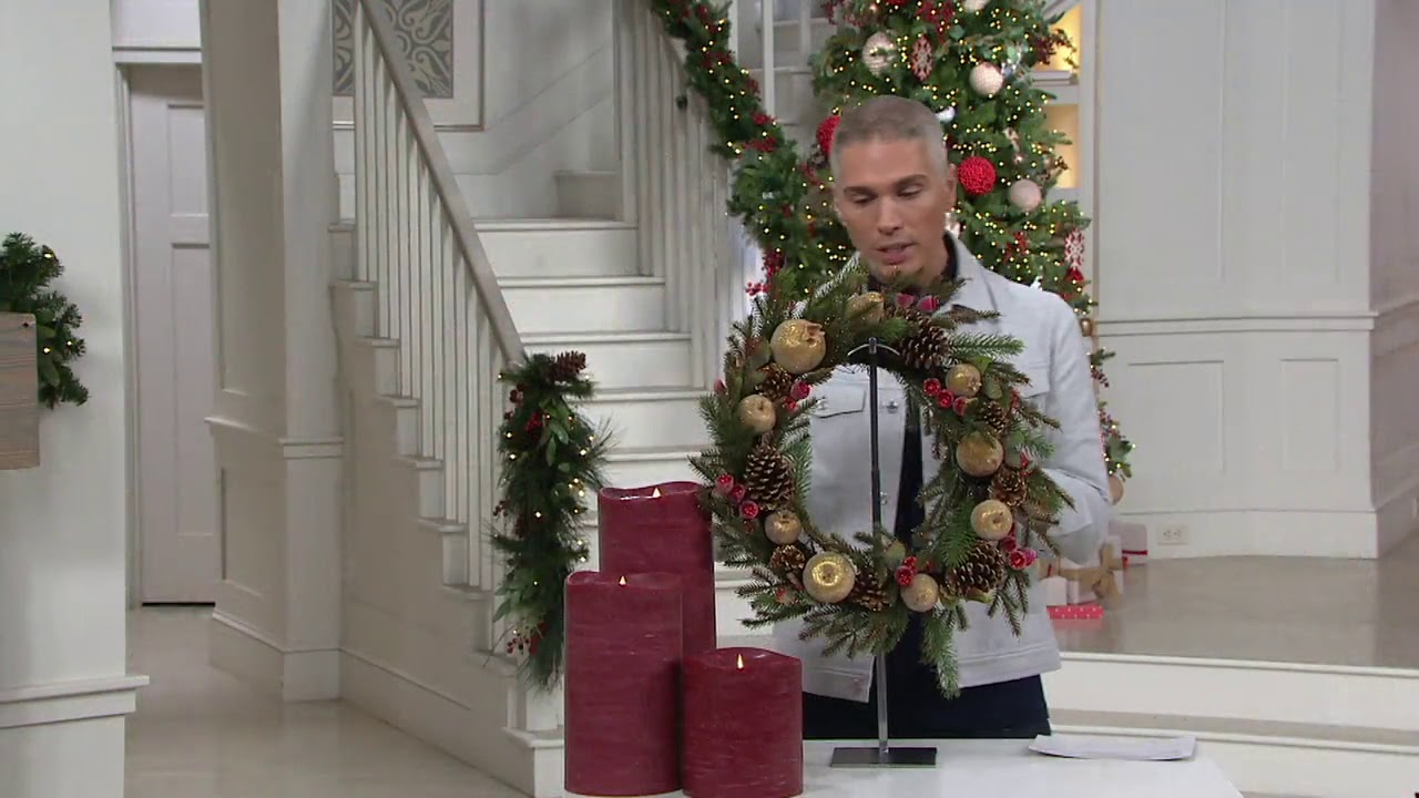 Golden Glittered Beaded Fruit & Pinecone Collection on QVC