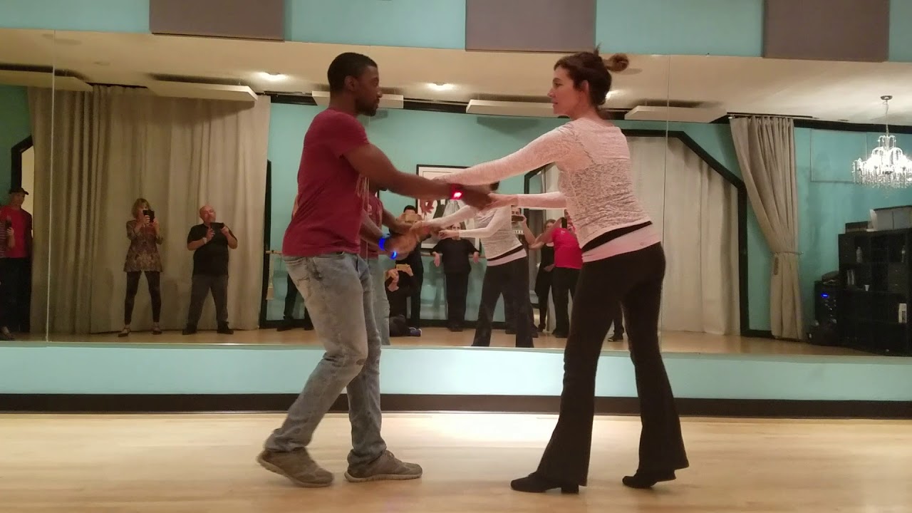 Hustle dance intermediate, behind the back push + hook turn