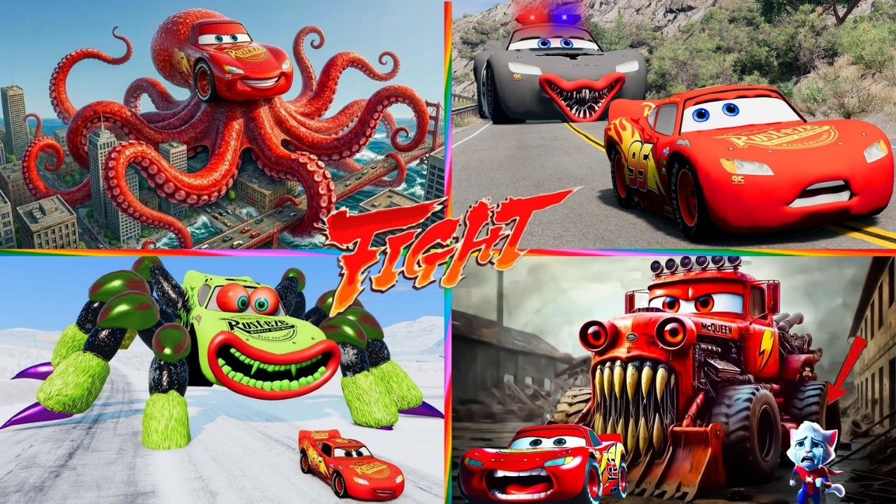 Mcqueen octopus 🤯 Police Mcqueen 🚓 monster mcqueen 😈 Zombie Mcqueen 🆚 Tiled Hop Edm Rush