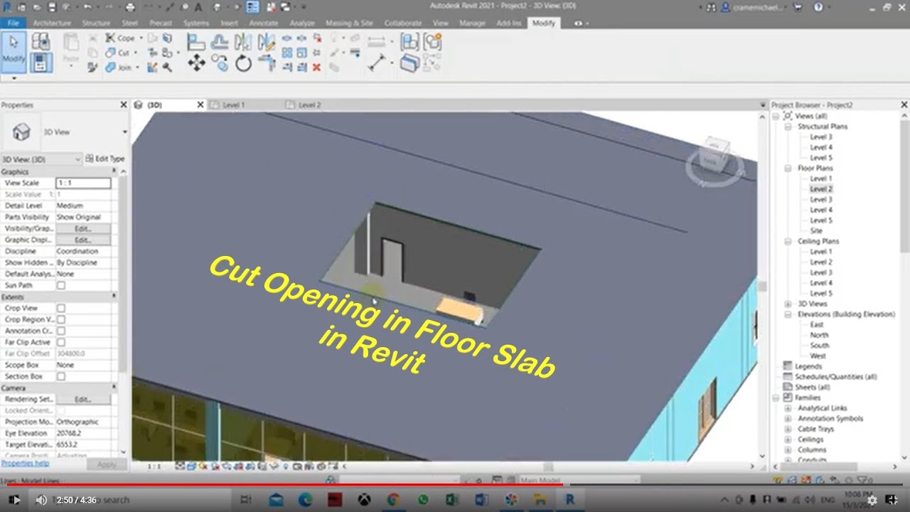 Вырезание проема в плите перекрытия в Revit